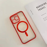 Husa MagSafe pentru Apple iPhone 14 Pro, Protectie camera, Full TPU, Margini colorate Electroplating, Magnetica, Incarcare Wireless, Flippy, Rosu - vivimall.ro