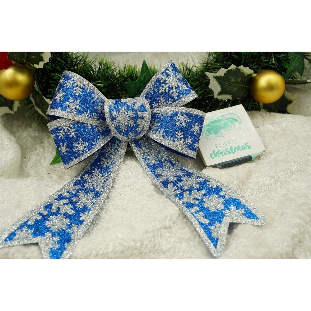 Funda pentru brad, Albastra, model de nea, cu margini argintii, 15 x 23 cm, PVC, Vivimall - vivimall.ro