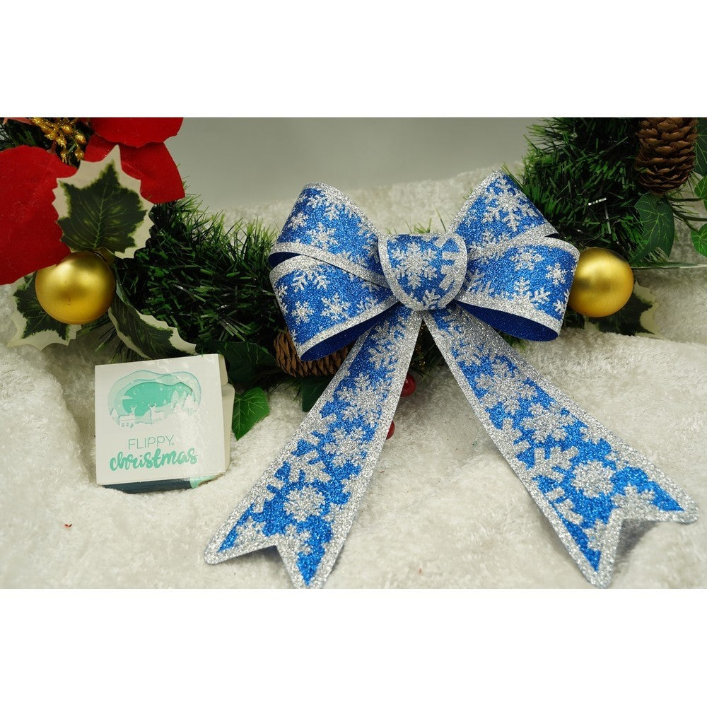 Funda pentru brad, Albastra, model de nea, cu margini argintii, 15 x 23 cm, PVC, Vivimall - vivimall.ro