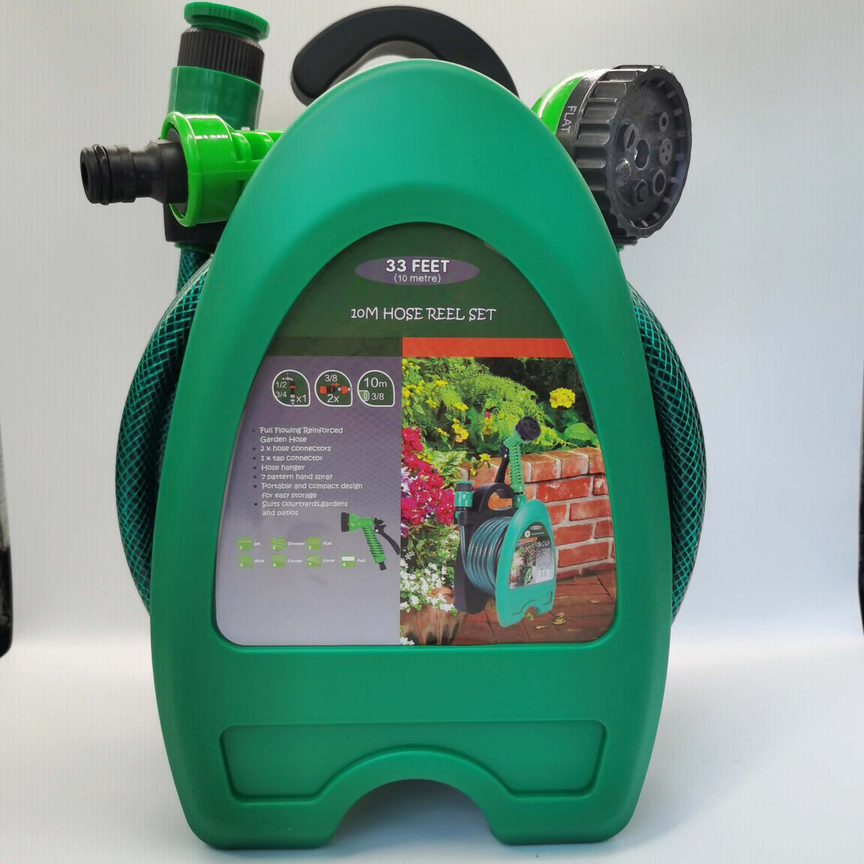 Furtun Portabil de Udare pentru Gradina, Vivimall, pentru Gradina Uz Casnic, cu Duza de udare, 7 pozitii de Udare, Furtun 10 metri Lungime, Verde - vivimall.ro