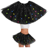 Fusta LED pentru Copii, Vivimall, Tutu de Balet pentru Fetite cu Luminite Multicolore Incorporate, Model Stelute, 30 cm Lungime, Negru - vivimall.ro