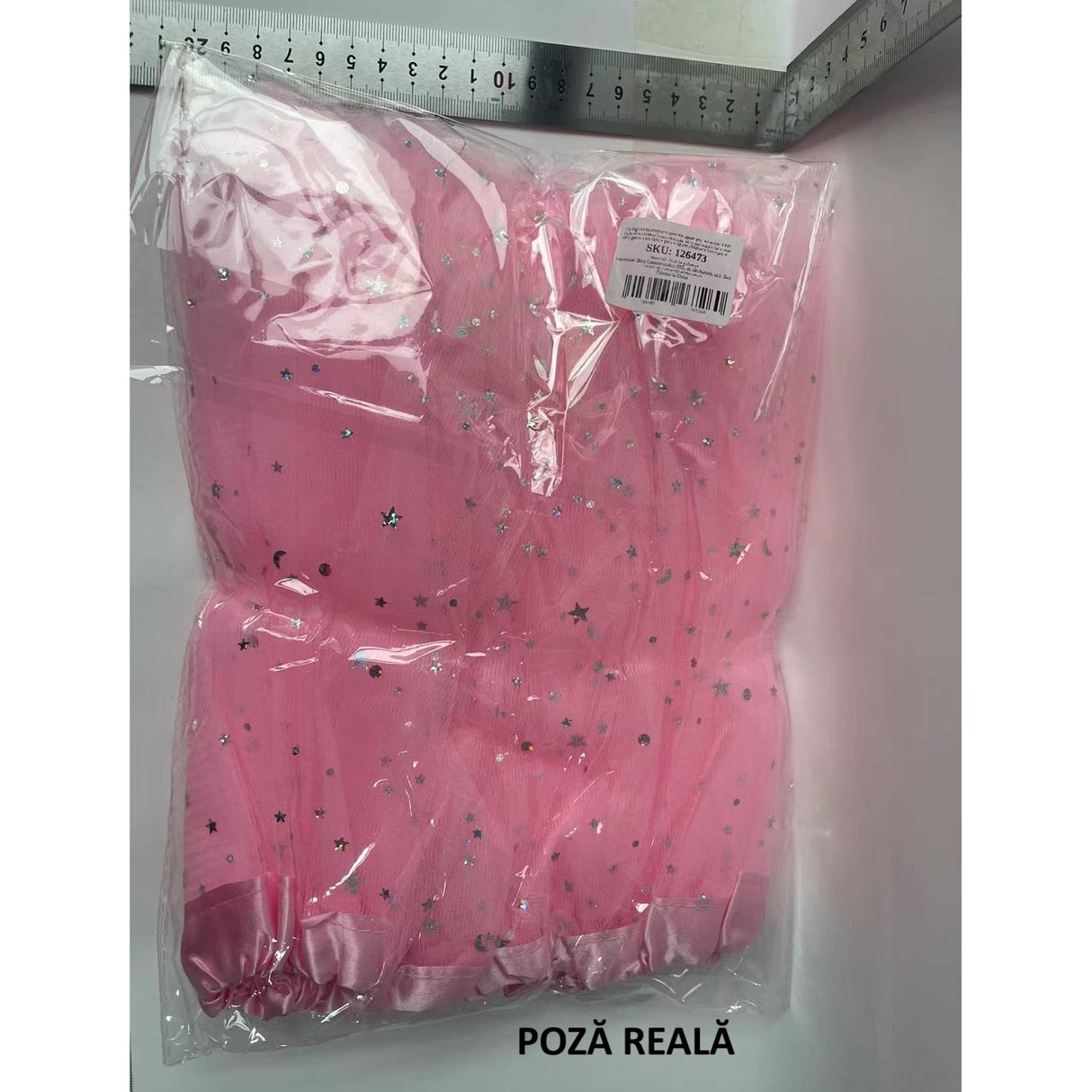 Fusta LED pentru Copii, Vivimall, Tutu de Balet pentru Fetite cu Luminite Multicolore Incorporate, Model Stelute, 30 cm Lungime, Roz - vivimall.ro