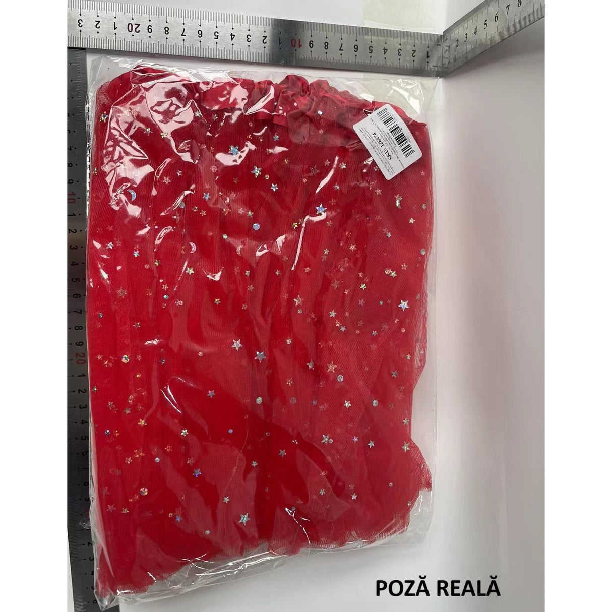 Fusta LED pentru Copii, Vivimall, Tutu de Balet pentru Fetite cu Luminite Multicolore Incorporate, Model Stelute, 30 cm Lungime, Rosu - vivimall.ro