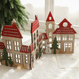 Decoratiune de Craciun, Flippy, Model Orasel de Craciun pentru Brad, in stil European, Pliabil din Lemn, 57 x 20 cm, Maro Natur Rosu - vivimall.ro