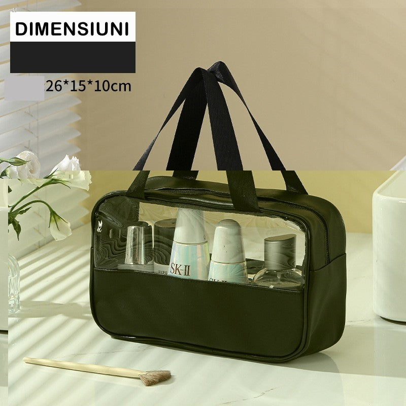 Geanta cosmetice Flippy, pentru voiaj sau organizare, material PVC/textil, impermeabila, portabila, 26 x 15 x 10 cm, negru - vivimall.ro