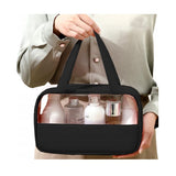 Geanta cosmetice Flippy, pentru voiaj sau organizare, material PVC/textil, impermeabila, portabila, 26 x 15 x 10 cm, negru - vivimall.ro