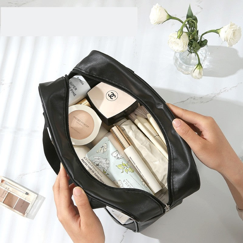 Geanta cosmetice Flippy, pentru voiaj sau organizare, material PVC/textil, impermeabila, portabila, 26 x 15 x 10 cm, negru - vivimall.ro