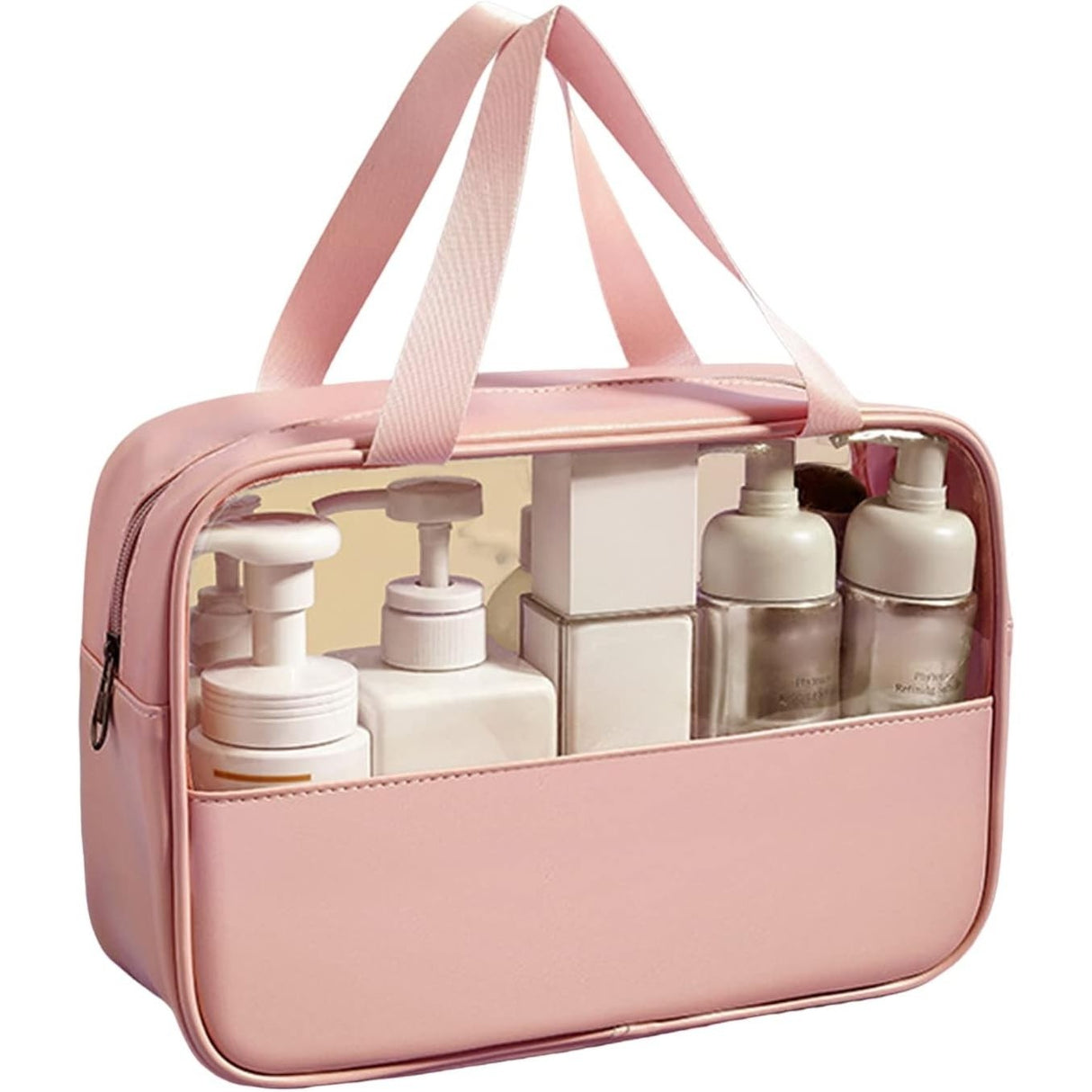 Geanta pentru cosmetice, Vivimall, Geanta pentru Voiaj sau Organizarea produselor Cosmetice, Geanta pentru Machiaj, din PVC si PU, 26 x 15 x 10 cm, Roz - vivimall.ro