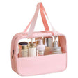 Geanta cosmetice Vivimall, pentru voiaj sau organizare, material PVC/textil, impermeabila, portabila, 30 x 21 x 12 cm, roz - vivimall.ro