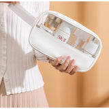 Geanta cosmetice Flippy, pentru voiaj sau organizare, material PVC/textil, impermeabila, portabila, 22 x 12 x 8 cm, alb - vivimall.ro