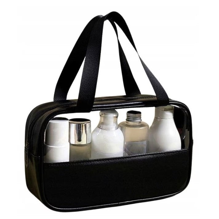 Geanta cosmetice Flippy, pentru voiaj sau organizare, material PVC/textil, impermeabila, portabila, 26 x 15 x 10 cm, negru - vivimall.ro