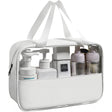 Geanta cosmetice Vivimall, pentru voiaj sau organizare, material PVC/textil, impermeabila, portabila, 26 x 15 x 10 cm, alb - vivimall.ro