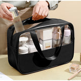 Geanta cosmetice Flippy, pentru voiaj sau organizare, material PVC/textil, impermeabila, portabila, 26 x 15 x 10 cm, negru - vivimall.ro