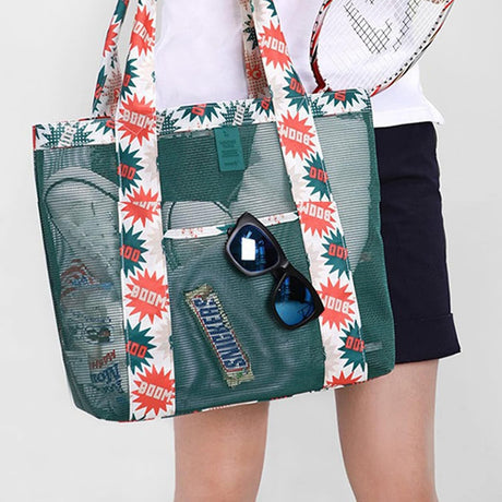 Geanta de Plaja, Vivimall, din Plasa Transparenta, Imprimeu Boom, 43 x 10 x 33 cm, Model pentru Umar, Lungime Inferioara 33 cm, Verde - vivimall.ro