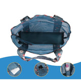 Geanta de Plaja, Vivimall, din Plasa Transparenta, Imprimeu Floral, 43 x 10 x 33 cm, Model pentru Umar, Lungime Inferioara 33 cm, Albastru - vivimall.ro