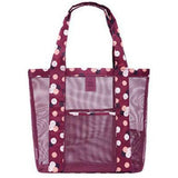 Geanta de Plaja, Vivimall, din Plasa Transparenta, Imprimeu Floral, 43 x 10 x 33 cm, Model pentru Umar, Lungime Inferioara 33 cm, Burgundy - vivimall.ro