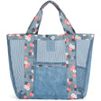 Geanta de Plaja, Vivimall, din Plasa Transparenta, Imprimeu Floral, 43 x 10 x 33 cm, Model pentru Umar, Lungime Inferioara 33 cm, Albastru - vivimall.ro