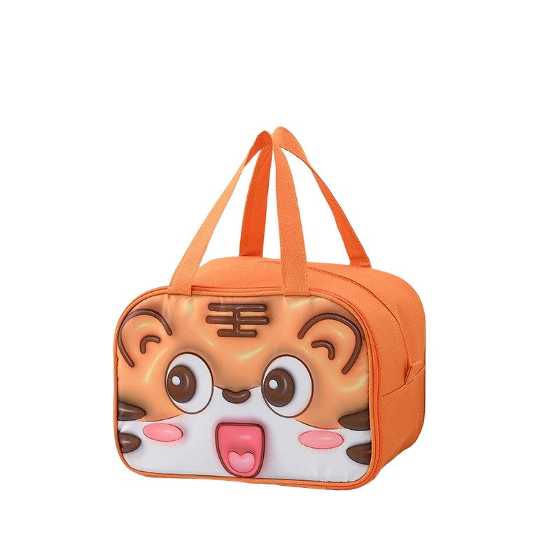 Geantă Frigorifică, Vivimall, cu Desene Animat 3D, Portabilă pentru Copii, de Prânz, din Pânză Oxford, 27.5x18x20 cm, Model Tigru, Portocaliu - vivimall.ro