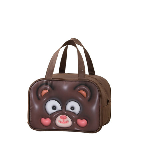 Geantă Frigorifică, Vivimall, cu Desene Animat 3D, Portabilă pentru Copii, de Prânz, din Pânză Oxford, 27.5x18x20 cm, Model Ursulet, Maro - vivimall.ro