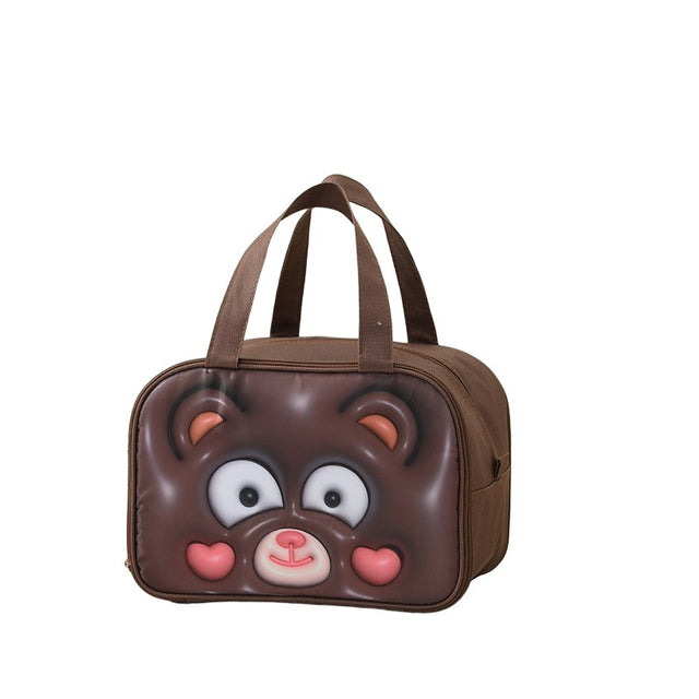 Geantă Frigorifică, Vivimall, cu Desene Animat 3D, Portabilă pentru Copii, de Prânz, din Pânză Oxford, 27.5x18x20 cm, Model Ursulet, Maro - vivimall.ro