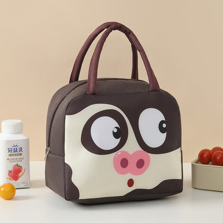 Geanta Frigorifica, Cu Desene Animat, Portabila Pentru Copii, De Pranz, Din Panza Oxford, 22X14X19 Cm, Model Porc, Maro - vivimall.ro