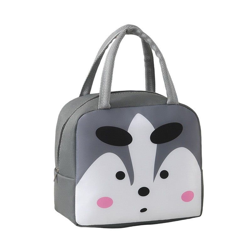 Geantă Frigorifică, Vivimall, cu Desene Animat, Portabilă pentru Copii, de Prânz, din Pânză Oxford, 22x14x19 cm, Model Vulpe, Gri - vivimall.ro