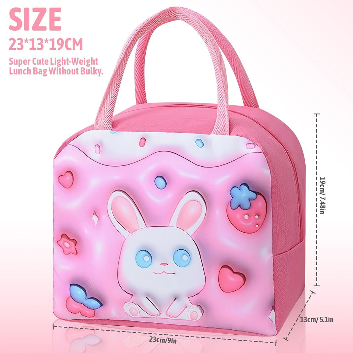 Geanta Frigorifica, Cu Desene Animate 3D, Portabila Pentru Copii, De Pranz, Din Panza Oxford, 23X13X19 Cm, Model Iepuras, Roz - vivimall.ro