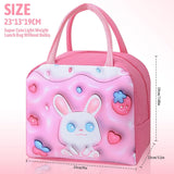 Geantă Frigorifică, Vivimall, cu Desene Animate 3D, Portabilă pentru Copii, de Prânz, din Pânză Oxford, 23x13x19 cm, Model Iepuras, Roz - vivimall.ro