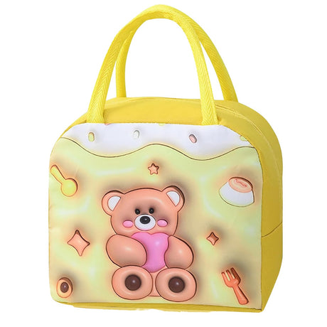 Geantă Frigorifică, Vivimall, cu Desene Animate 3D, Portabilă pentru Copii, de Prânz, din Pânză Oxford, 23x13x19 cm, Model Ursulet, Galben - vivimall.ro