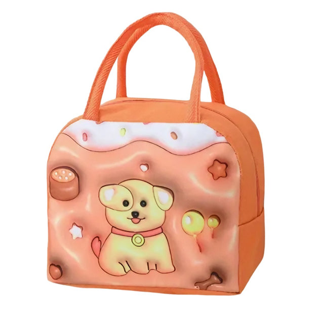 Geantă Frigorifică, Vivimall, cu Desene Animate 3D, Portabilă pentru Copii, de Prânz, din Pânză Oxford, 23x13x19 cm, Model Catelus, Maro - vivimall.ro