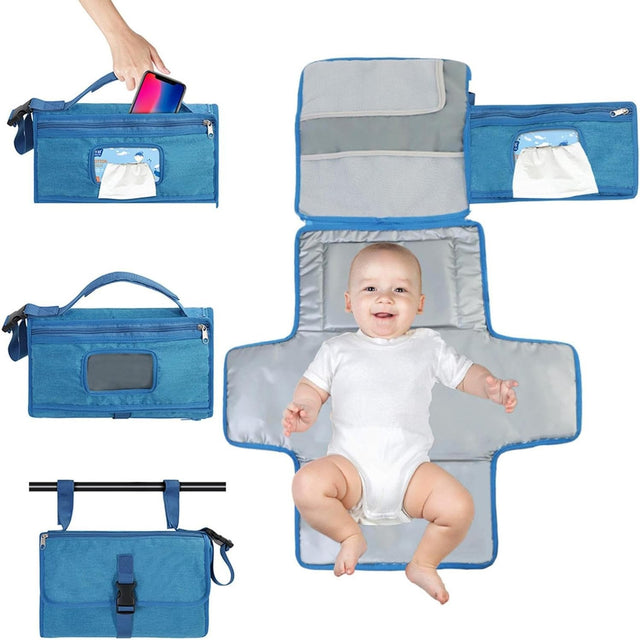 Geanta Multifunctionala, Vivimall, Tip Aleza de Schimbat Scutece, Impermeabila, din Panza Oxford, cu Buzunare, Usor de Agatat, 30 x 20 cm, Albastru - vivimall.ro