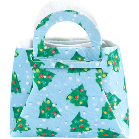 Geanta pentru Copii, Vivimall, Pliabila, pentru Cadouri de Craciun, din Panza Netesuta, Braduti, 13 x 12 x 6 cm, Verde - vivimall.ro