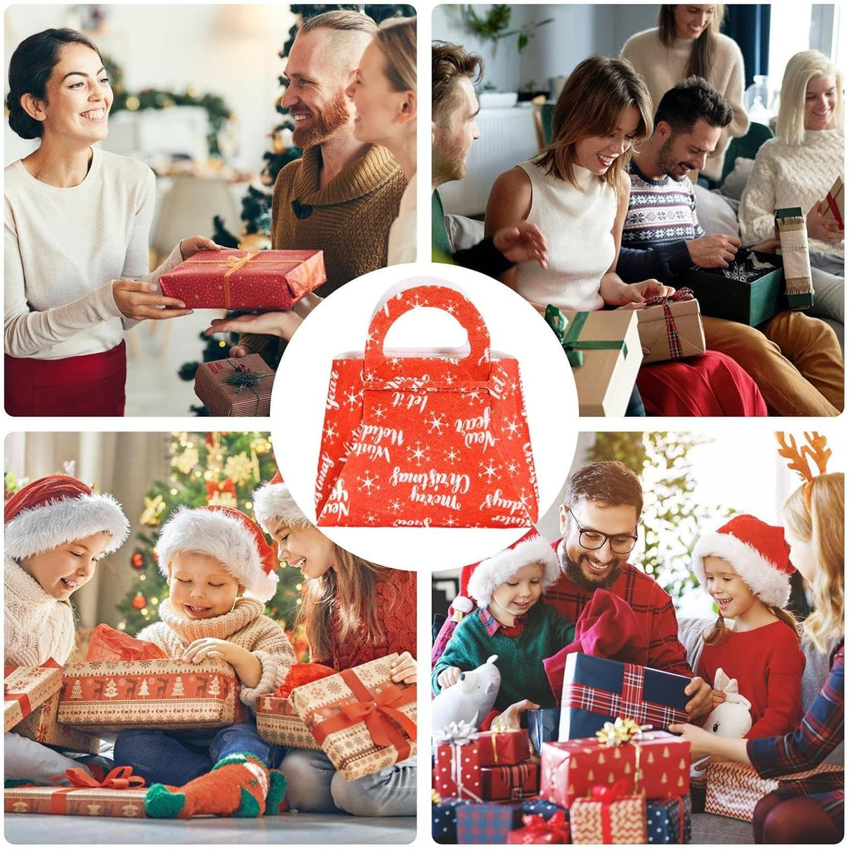 Geanta pentru Copii, Vivimall, Pliabila, pentru Cadouri de Craciun, din Panza Netesuta, Merry Christmas, 13 x 12 x 6 cm, Rosu - vivimall.ro