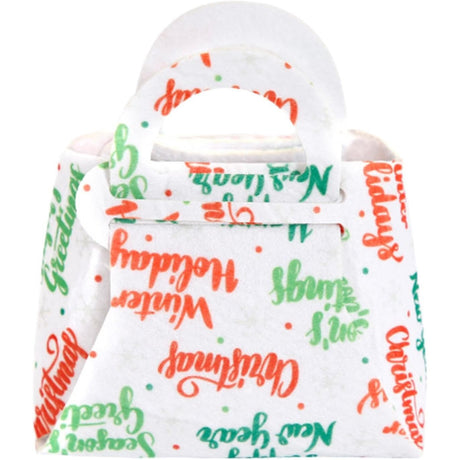 Geanta pentru Copii, Vivimall, Pliabila, pentru Cadouri de Craciun, din Panza Netesuta, Mesaje de Craciun, 13 x 12 x 6 cm, Alb - vivimall.ro