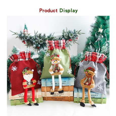 Sac din textil pentru cadouri de Craciun, Vivimall, Model Ren, 30x25 cm, Gri - vivimall.ro