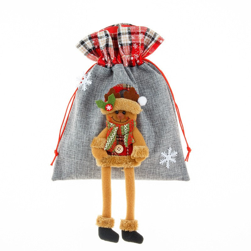 Sac din textil pentru cadouri de Craciun, Vivimall, Model Ren, 30x25 cm, Gri - vivimall.ro