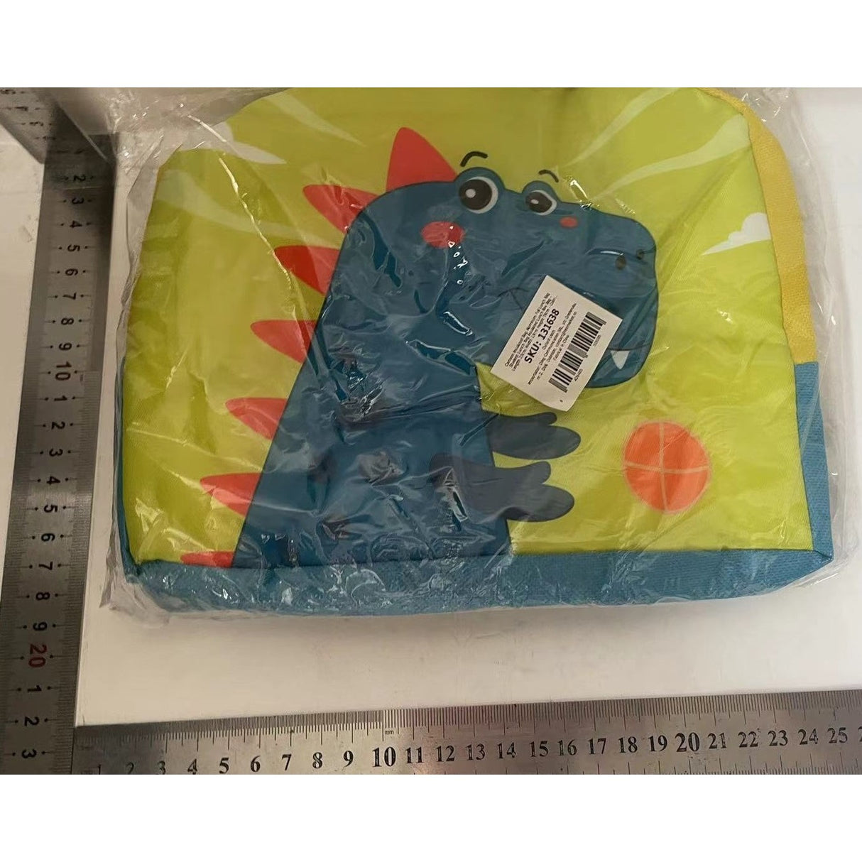 Geanta Termoizolanta pentru Copii, Vivimall, 23x13x19 cm, Model Imprimeu Dinozaur, din Folie de Aluminiu si Panza Oxford, Albastru/Galben - vivimall.ro