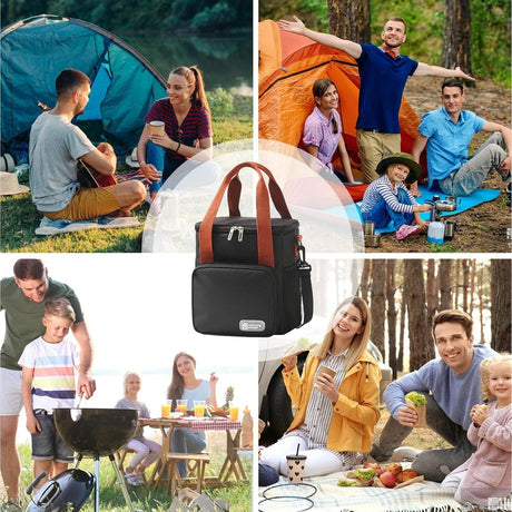 Geanta Termo-Izolanta, Vivimall, Multifunctionala, 1 Compartiment Principal, 1 Buzunar Lateral Exterior, Impermeabila, Manere si Bretea de Umar, 25x22x15 cm, Negru - vivimall.ro