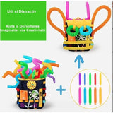 Ghiozdan Montessori, Vivimall, pentru Copii 2-6 ani, Fidget Pop, cu Catarame si Fermoare, Jucarii Senzoriale, Activitate de Invatare prin Joc, Albastru Marin, 0.25 kg, 28x10x23 cm - vivimall.ro