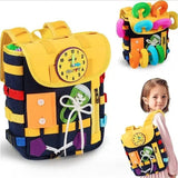 Ghiozdan Montessori, Vivimall, pentru Copii 2-6 ani, Fidget Pop, cu Catarame si Fermoare, Jucarii Senzoriale, Activitate de Invatare prin Joc, Albastru Marin, 0.25 kg, 28x10x23 cm - vivimall.ro