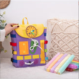 Ghiozdan Montessori, Vivimall, pentru Copii 2-6 ani, Fidget Pop, cu Catarame si Fermoare, Jucarii Senzoriale, Activitate de Invatare prin Joc, Mov, 0.25 kg, 28x10x23 cm - vivimall.ro