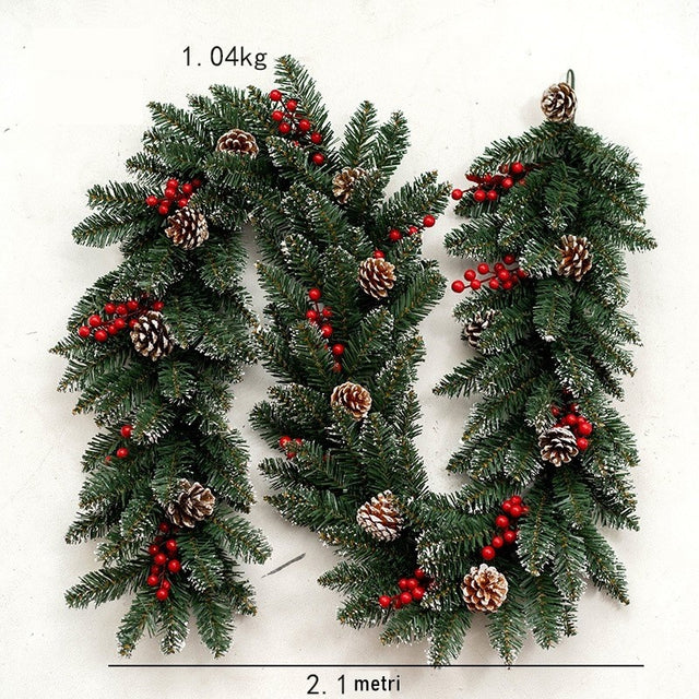 Ghirlanda de Craciun, cu merisoare si conuri, din brad artificial, 210 cm, verde - vivimall.ro