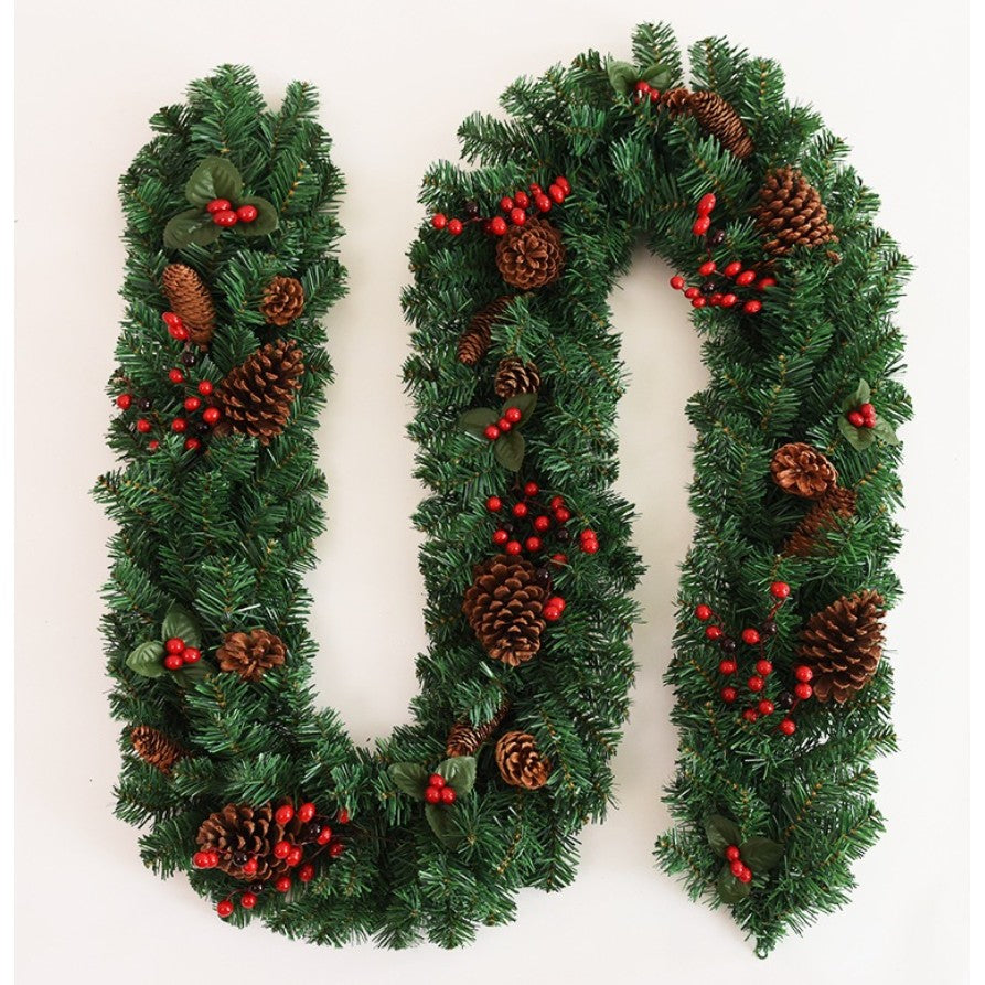 Ghirlanda de Craciun, cu merisoare si conuri, din brad artificial, 210 cm, verde - vivimall.ro