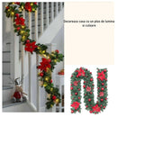 Ghirlanda decorativa Craciun cu Globuri si funde rosii, Vivimall, 2,70 m, Verde - vivimall.ro