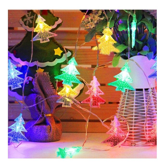 Ghirlandă luminoasă cu brăduți din plastic, 3 metri, 20 LED-uri multicolore, vedere de ansamblu