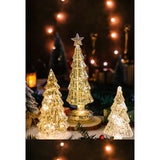 Decoratiune de Craciun, Flippy, Model Brad cu Stea, din Sticla, Lumini, Baterii 3 AA, 24 x 8 cm, Auriu - vivimall.ro