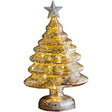 Brad de Crăciun din sticlă auriu cu lumini LED și stea decorativă, 22 cm, vedere frontală