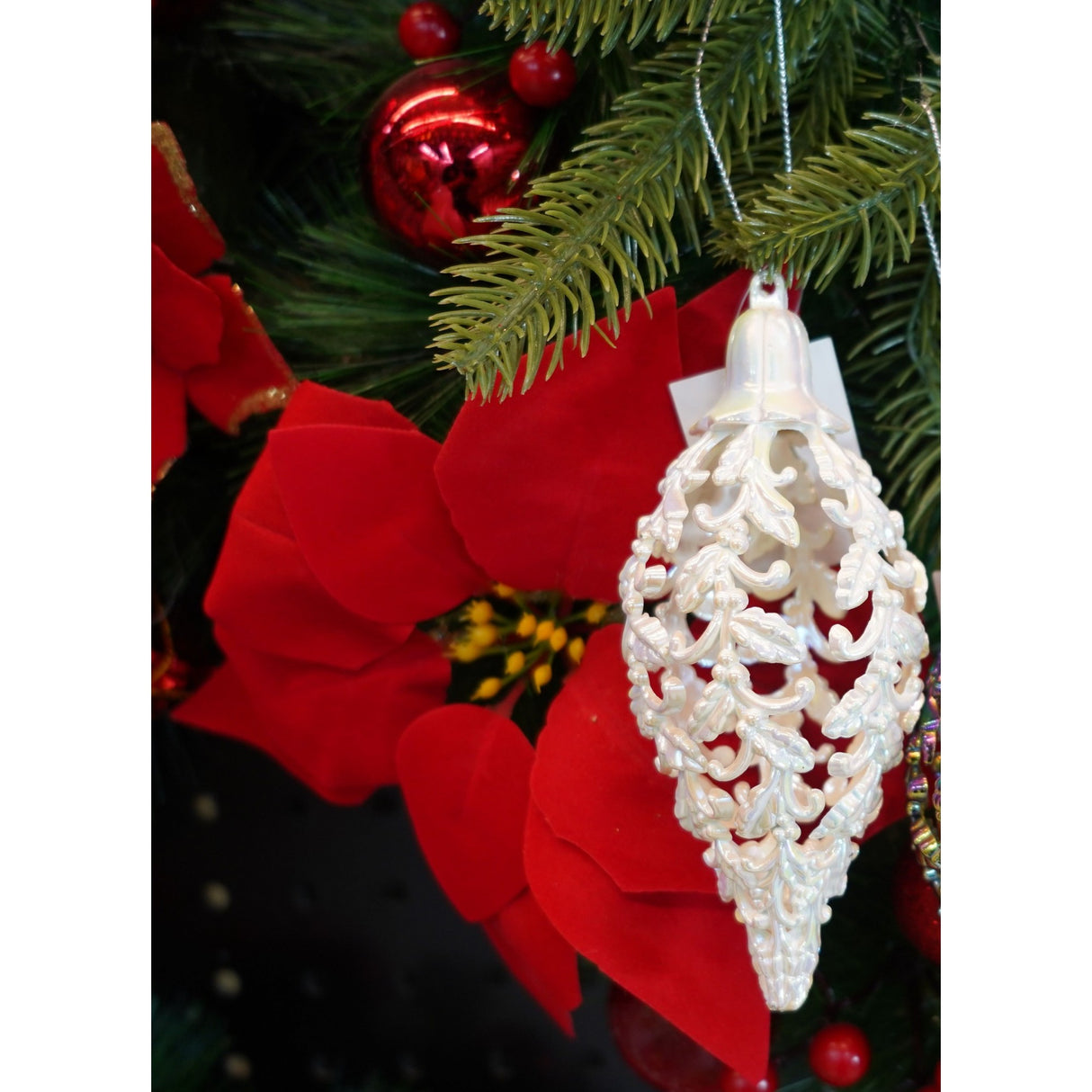 Glob de Craciun, Perlat, in forma de Con de brad, 6 cm x 15 cm, Plastic, Vivimall - vivimall.ro