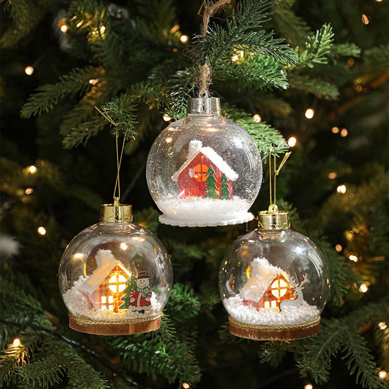 Glob Crăciun LED transparent Vivimall Model B pe brad, decor festiv, inaltime 11,5 cm
