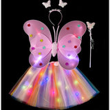 Costum Fluturas cu Aripi Modelabile Luminoase pentru Copii, Vivimall, Fusta din Tul cu Lumini, Bagheta si Bentita, 4 piese, Pentru Halloween, Roleplay, Craciun, Carnaval, Paste, Ziua Copilului, Bumbac/Poliester, Marime universala, Curcubeu - vivimall.ro
